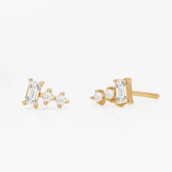 Baguette Cubic Zirconia Stud Earrings - Gold Vermeil