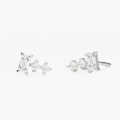 Baguette Cubic Zirconia Stud Earrings - Silver