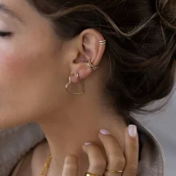 Beaded Ear Cuff Cartilage Hoop Earrings - Gold Plated