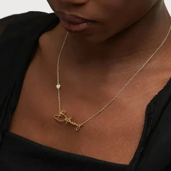 Belle Custom Name Necklace With 0.2 ct Heart Shaped Diamond - 14k Solid Gold