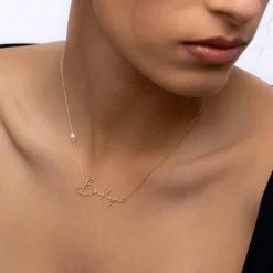 Belle Custom Name Necklace with Diamond - 14k Solid Gold