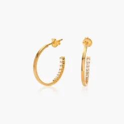 Big Hoop Earrings With Cubic Zirconia - Gold Vermeil