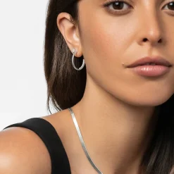 Big Hoop Earrings With Cubic Zirconia - Silver