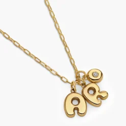 Bubble Up Initial Necklace with Diamond -14k Solid Gold