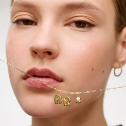 Bubble Up Initial Necklace with Diamond -14k Solid Gold