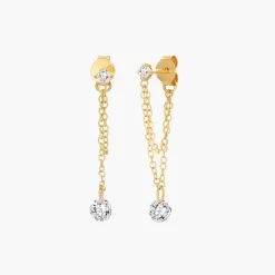Capri Floating Diamond with Double Chain Stud Earrings - Gold Vermeil