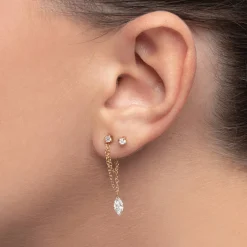 Capri Floating Diamond with Double Chain Stud Earrings - Gold Vermeil