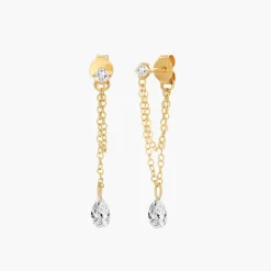 Capri Floating Diamond with Double Chain Stud Earrings - Gold Vermeil