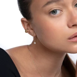 Capri Floating Diamond with Double Chain Stud Earrings - Gold Vermeil