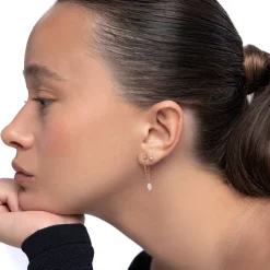 Capri Floating Diamond with Double Chain Stud Earrings - Gold Vermeil