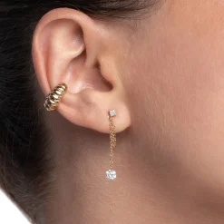 Capri Floating Diamond with Double Chain Stud Earrings - Gold Vermeil