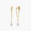Capri Floating Diamond with Double Chain Stud Earrings - 14k Solid Gold