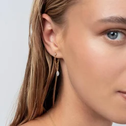 Capri Floating Diamond with Double Chain Stud Earrings - 14k Solid Gold