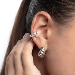 Dome Ear Cuff with Cubic Zirconia - Silver