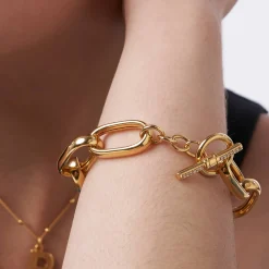 Engraved Chunky Paperclip Bracelet with Diamonds - Gold Vermeil