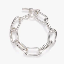 Engraved Chunky Paperclip Bracelet with Diamonds - Silver