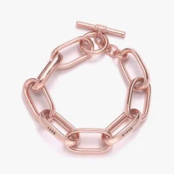 Engraved Chunky Paperclip Bracelet with Diamonds- Rose Gold Vermeil