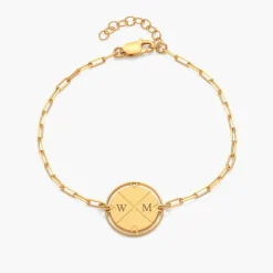 Engraved Compass Bracelet - Gold Vermeil