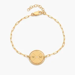 Engraved Compass Bracelet with Diamond - Gold Vermeil
