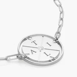 Engraved Compass Bracelet with Diamond - Silver