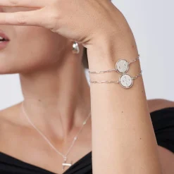 Engraved Compass Bracelet with Diamond - Silver