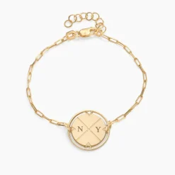 Engraved Compass Bracelet - 14k Solid Gold