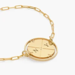 Engraved Compass Bracelet - 14k Solid Gold