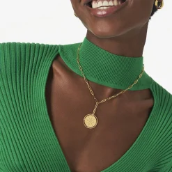 Engraved Compass Necklace with Diamond - Gold Vermeil