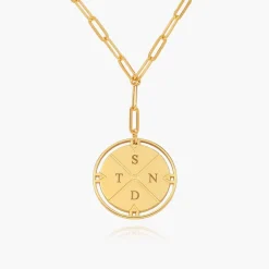 Engraved Compass Necklace - Gold Vermeil