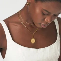 Engraved Compass Necklace - Gold Vermeil