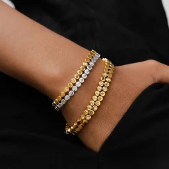 Engraved Dot Bracelet with Diamonds - Gold Vermeil