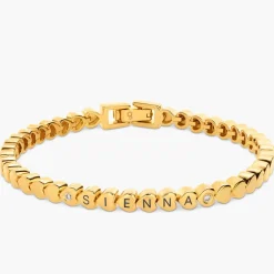 Engraved Dotted Heart Bracelet with Diamonds - Gold Vermeil