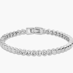 Engraved Dotted Heart Bracelet with Diamonds - Silver