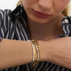 Engraved Dotted Heart Bracelet with Diamonds - Silver