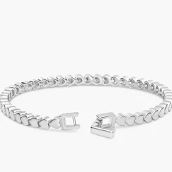 Engraved Dotted Heart Bracelet with Diamonds - Silver