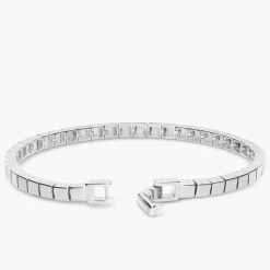 Engraved Dotted Square Bracelet with Diamonds - Silver