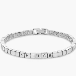 Engraved Dotted Square Bracelet - Silver