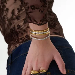 Engraved Dotted Square Bracelet - Silver