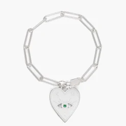 Engraved Evil Eye Heart Bracelet with Cubic Zirconia - Silver