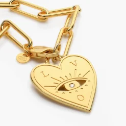 Engraved Evil Eye Heart Bracelet with Diamond - Gold Vermeil