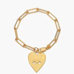 Engraved Evil Eye Heart Bracelet with Diamond - Gold Vermeil