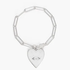 Engraved Evil Eye Heart Bracelet with Diamond - Silver