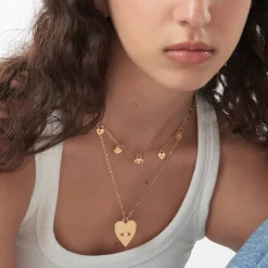 Engraved Evil Eye Heart Necklace with Diamond - Gold Vermeil