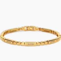 Engraved Mixed Dots Rectangle Bracelet- Gold Vermeil