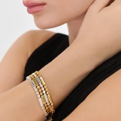 Engraved Mixed Dots Rectangle Bracelet - Silver