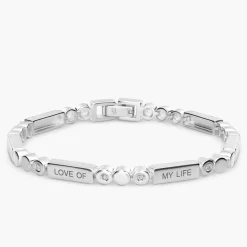 Engraved Mixed Dots Rectangle Bracelet with Diamonds- Silver