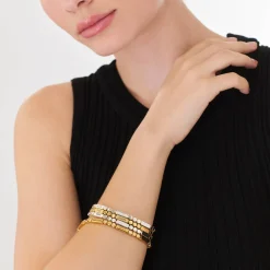 Engraved Mixed Dots Rectangle Bracelet with Diamonds- Gold Vermeil