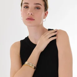 Engraved Mixed Dots Rectangle Bracelet with Diamonds- Gold Vermeil