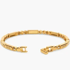 Engraved Mixed Dots Rectangle Bracelet with Diamonds- Gold Vermeil
