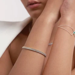 Engraved Moissanite Tennis Bracelet - 14k White Gold